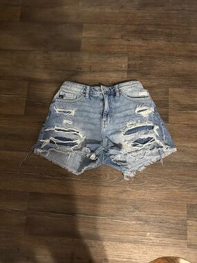 KanCan Distressed Light Blue Ripped Denim Shorts
